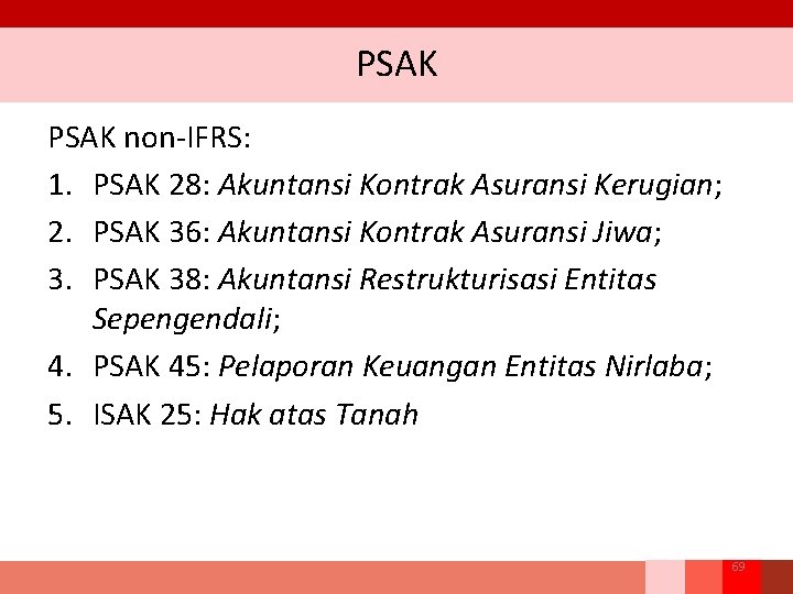 PSAK non‐IFRS: 1. PSAK 28: Akuntansi Kontrak Asuransi Kerugian; 2. PSAK 36: Akuntansi Kontrak