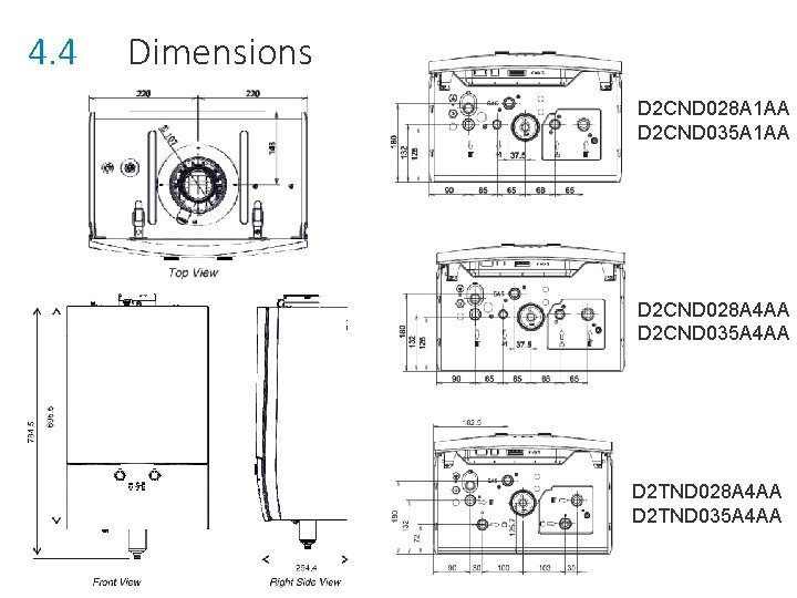 4. 4 Dimensions D 2 CND 028 A 1 AA D 2 CND 035