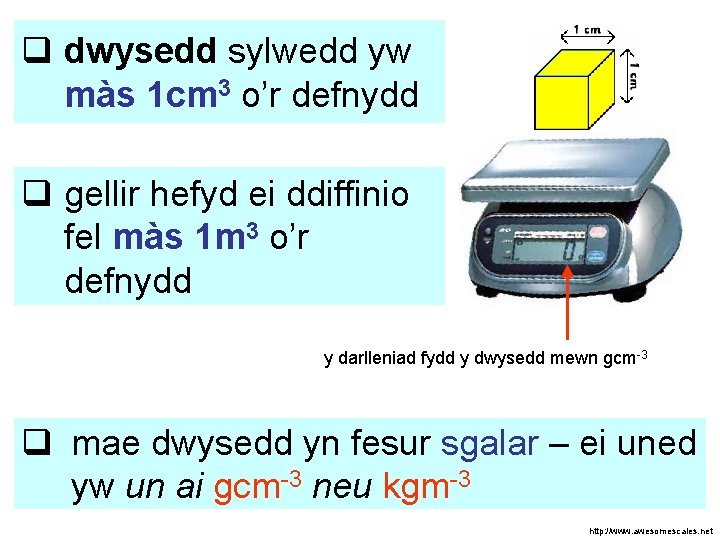 q dwysedd sylwedd yw màs 1 cm 3 o’r defnydd q gellir hefyd ei