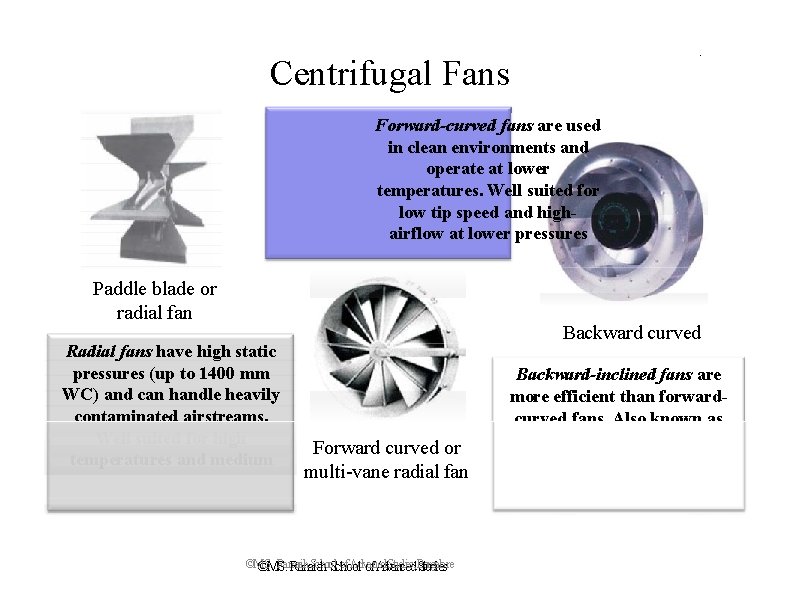. Centrifugal Fans Forward-curved fans are used in clean environments and operate at lower