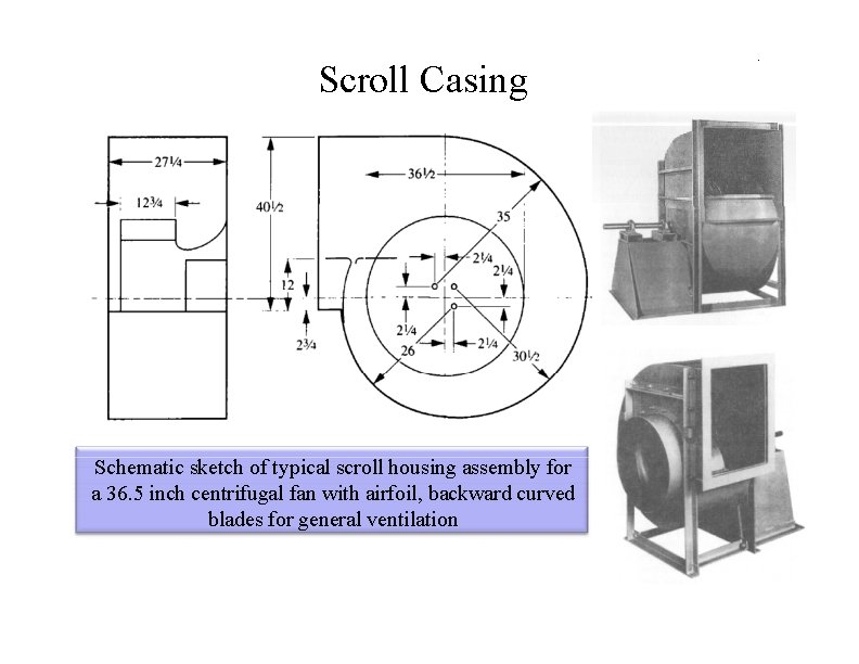 Scroll Casing Schematic sketch of typical scroll housing assembly for a 36. 5 inch
