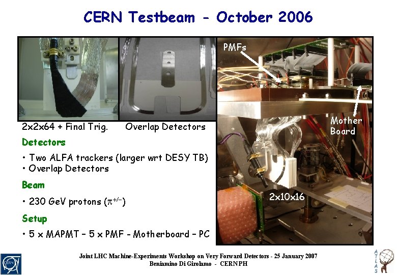 CERN Testbeam - October 2006 PMFs 2 x 2 x 64 + Final Trig.