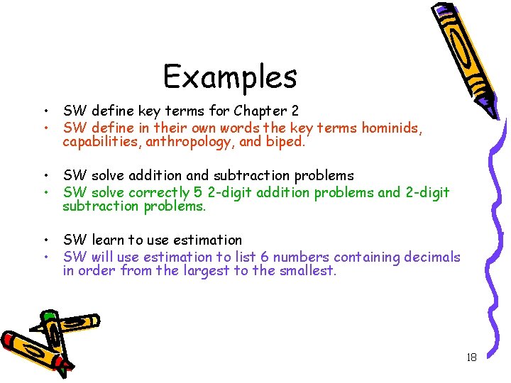 Examples • SW define key terms for Chapter 2 • SW define in their