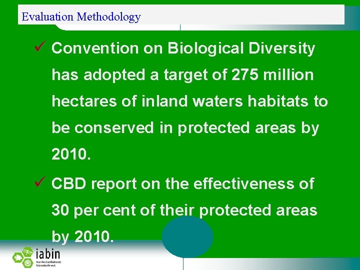 Evaluation Methodology Convention on Biological Diversity has adopted a target of 275 million hectares