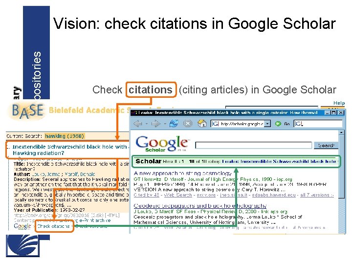 BASE: Institutional Repositories Vision: check citations in Google Scholar Check citations (citing articles) in