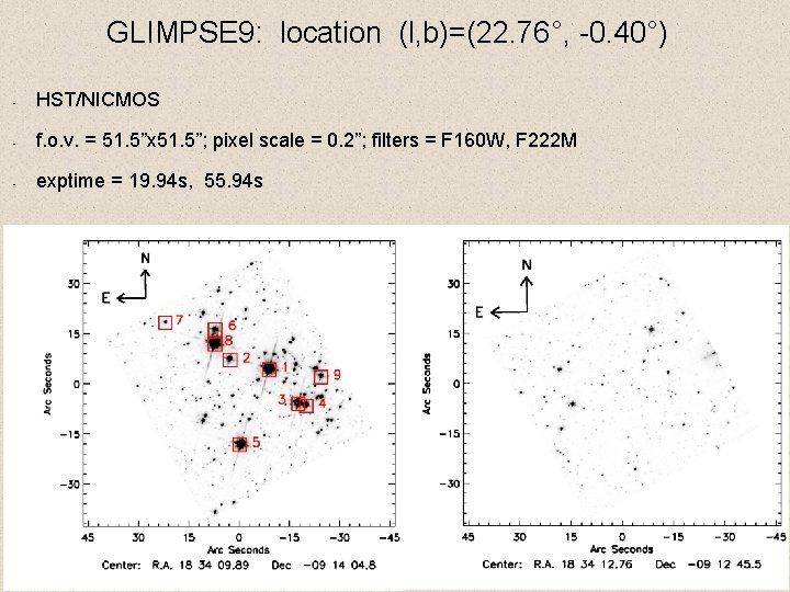 GLIMPSE 9: location (l, b)=(22. 76°, -0. 40°) • HST/NICMOS • f. o. v.