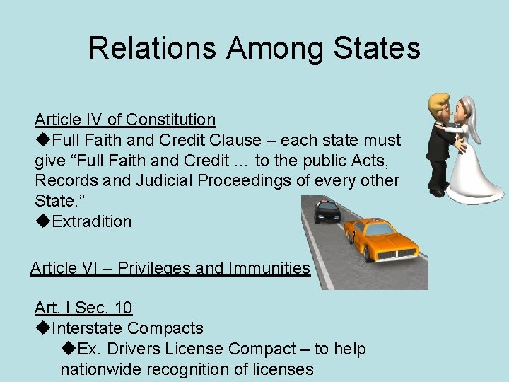 Relations Among States Article IV of Constitution u. Full Faith and Credit Clause –