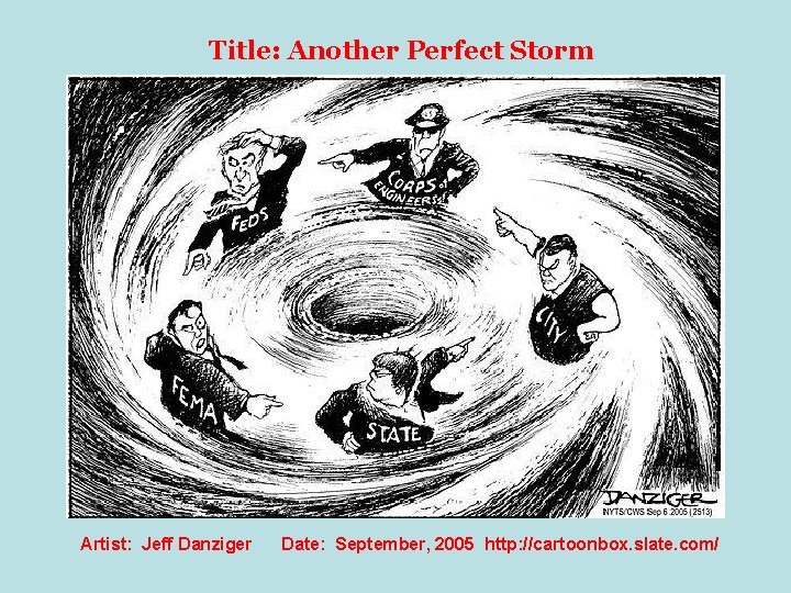 Title: Another Perfect Storm Artist: Jeff Danziger Date: September, 2005 http: //cartoonbox. slate. com/