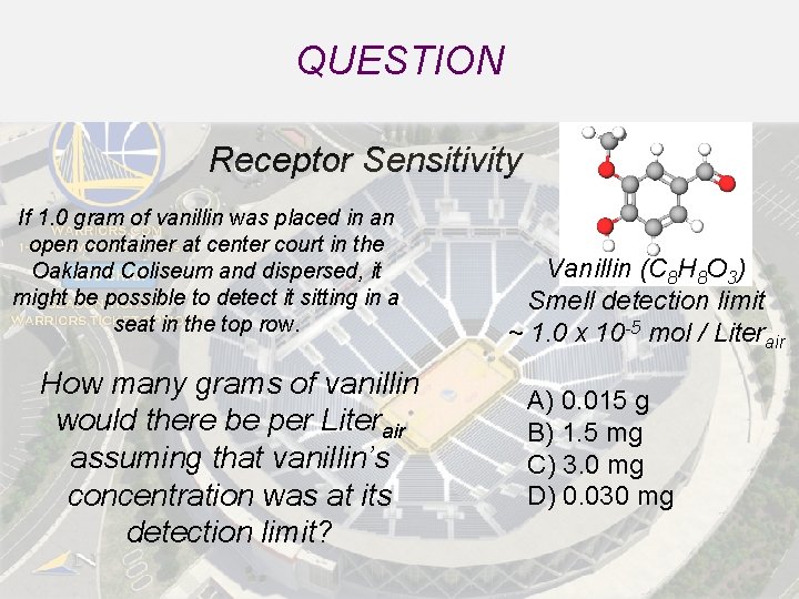 QUESTION Receptor Sensitivity If 1. 0 gram of vanillin was placed in an open