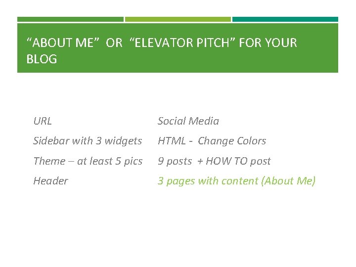 “ABOUT ME” OR “ELEVATOR PITCH” FOR YOUR BLOG URL Social Media Sidebar with 3