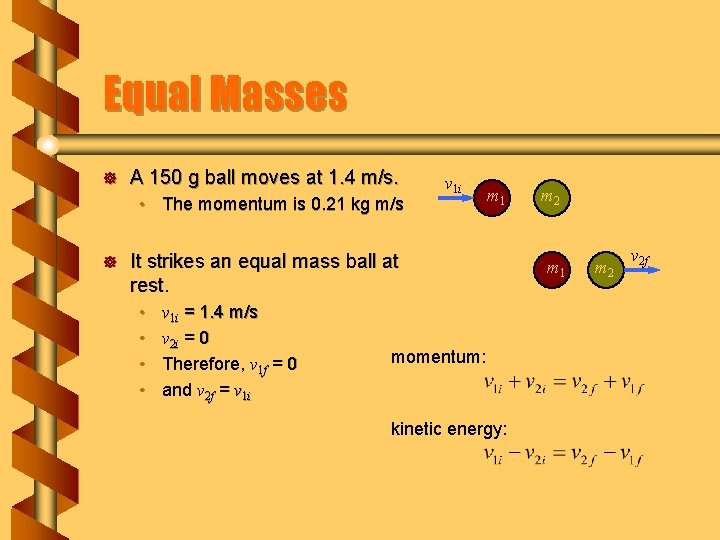 Equal Masses ] A 150 g ball moves at 1. 4 m/s. • The
