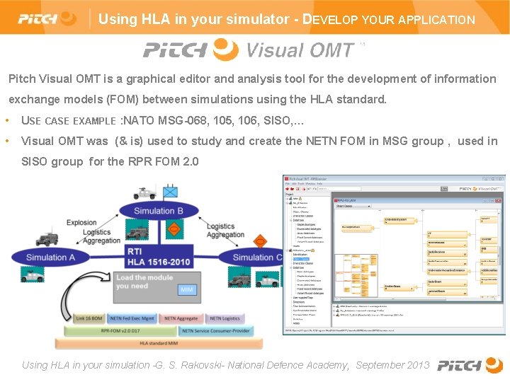 Using HLA in your simulator - DEVELOP YOUR APPLICATION Pitch Visual OMT is a