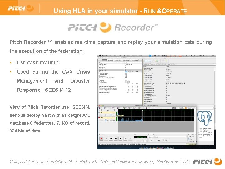 Using HLA in your simulator - RUN &OPERATE Pitch Recorder ™ enables real-time capture