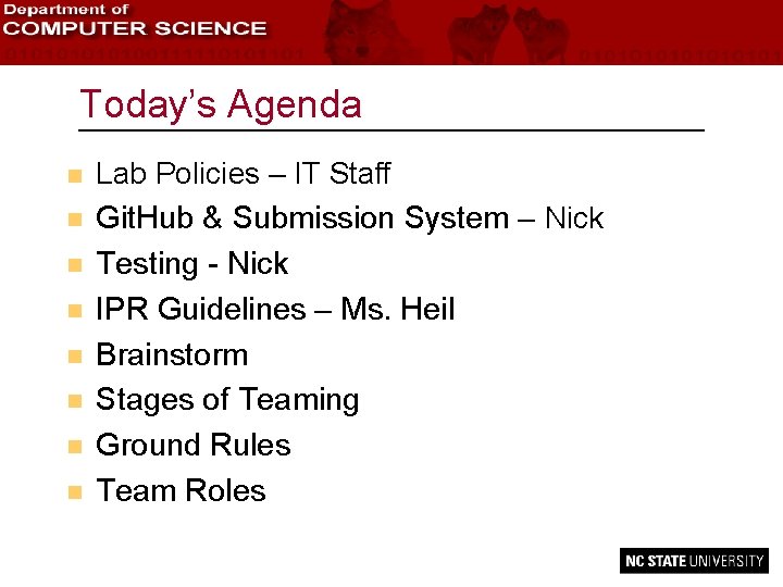 Today’s Agenda n n n n Lab Policies – IT Staff Git. Hub &