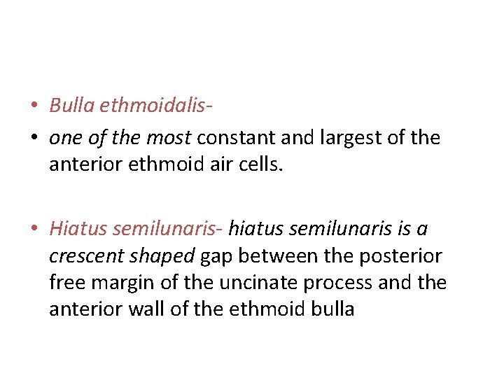  • Bulla ethmoidalis • one of the most constant and largest of the