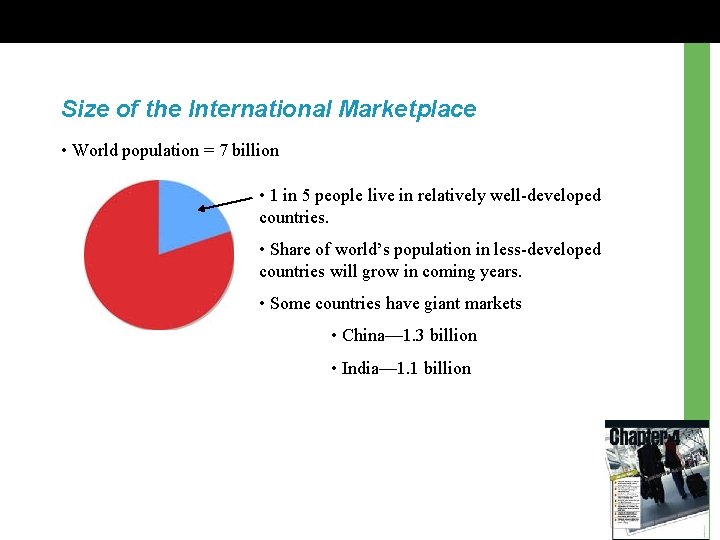 Size of the International Marketplace • World population = 7 billion • 1 in