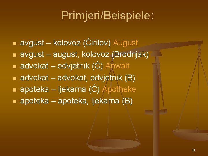 Primjeri/Beispiele: n n n avgust – kolovoz (Ćirilov) August avgust – august, kolovoz (Brodnjak) Primjeri/Beispiele: n n n avgust – kolovoz (Ćirilov) August avgust – august, kolovoz (Brodnjak)