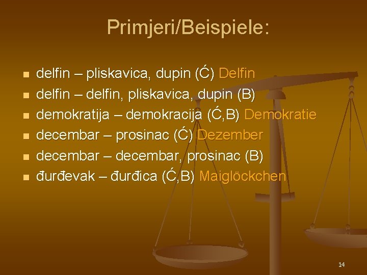 Primjeri/Beispiele: n n n delfin – pliskavica, dupin (Ć) Delfin delfin – delfin, pliskavica, Primjeri/Beispiele: n n n delfin – pliskavica, dupin (Ć) Delfin delfin – delfin, pliskavica,