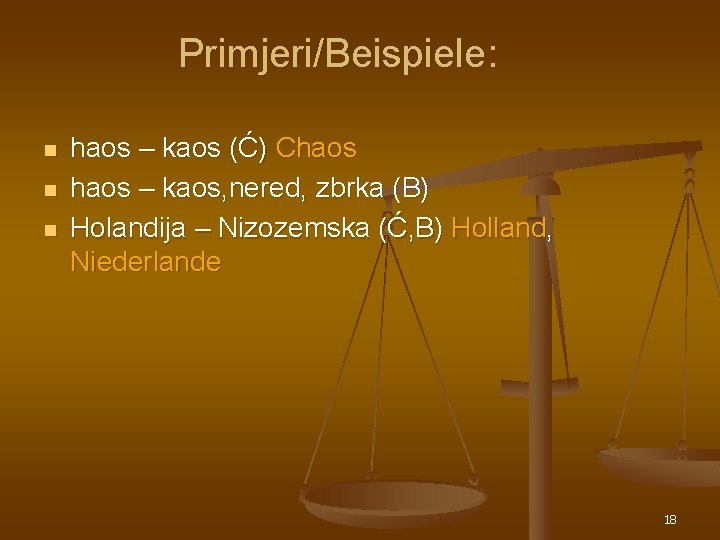 Primjeri/Beispiele: n n n haos – kaos (Ć) Chaos – kaos, nered, zbrka (B) Primjeri/Beispiele: n n n haos – kaos (Ć) Chaos – kaos, nered, zbrka (B)