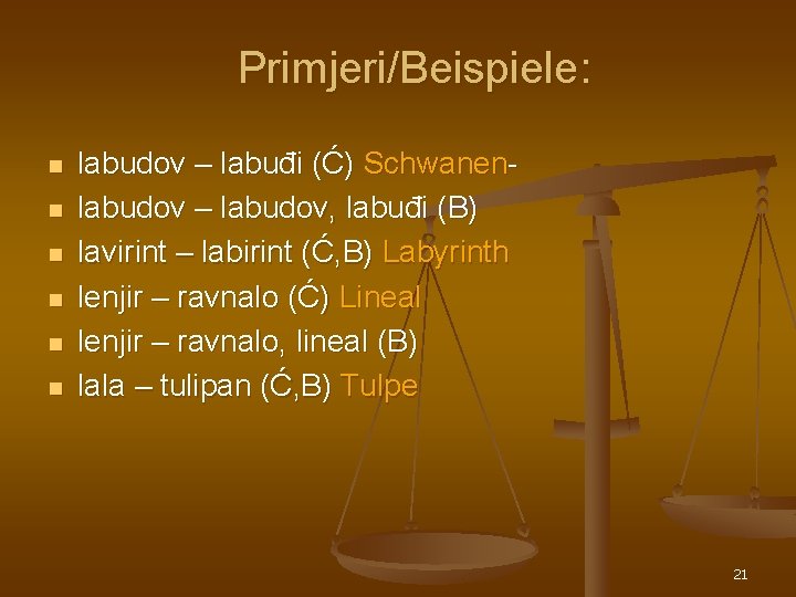 Primjeri/Beispiele: n n n labudov – labuđi (Ć) Schwanenlabudov – labudov, labuđi (B) lavirint Primjeri/Beispiele: n n n labudov – labuđi (Ć) Schwanenlabudov – labudov, labuđi (B) lavirint