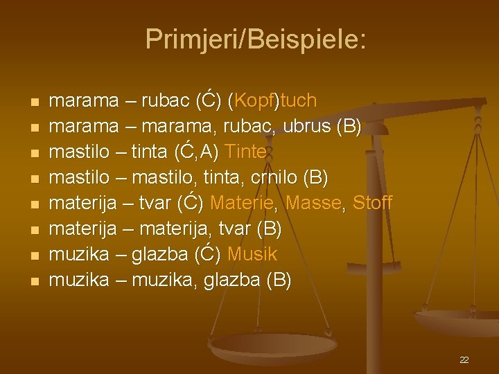 Primjeri/Beispiele: n n n n marama – rubac (Ć) (Kopf)tuch marama – marama, rubac, Primjeri/Beispiele: n n n n marama – rubac (Ć) (Kopf)tuch marama – marama, rubac,