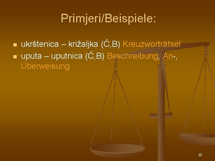 Primjeri/Beispiele: n n ukrštenica – križaljka (Ć, B) Kreuzworträtsel uputa – uputnica (Ć, B) Primjeri/Beispiele: n n ukrštenica – križaljka (Ć, B) Kreuzworträtsel uputa – uputnica (Ć, B)