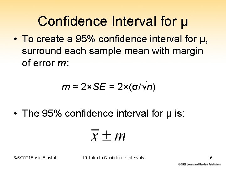 Confidence Interval for μ • To create a 95% confidence interval for μ, surround