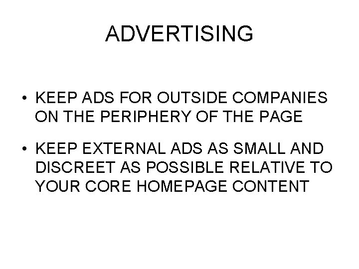 ADVERTISING • KEEP ADS FOR OUTSIDE COMPANIES ON THE PERIPHERY OF THE PAGE •