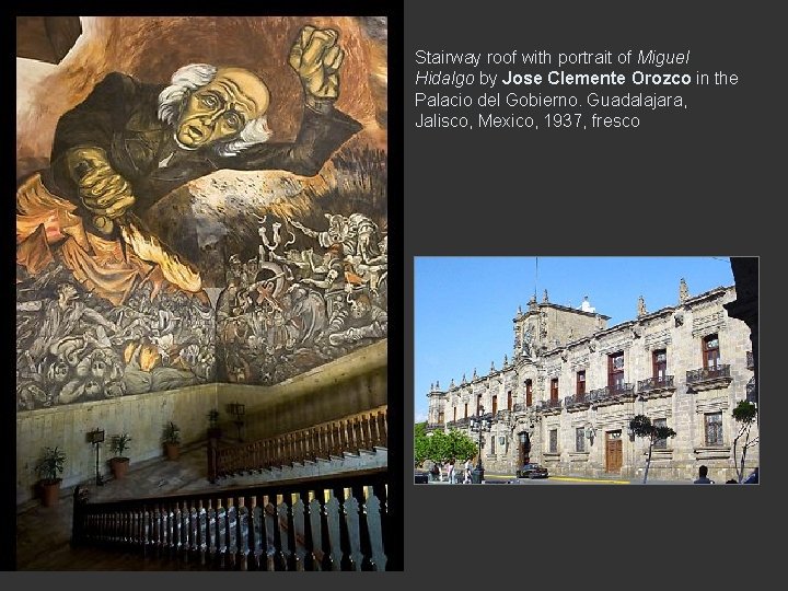 Stairway roof with portrait of Miguel Hidalgo by Jose Clemente Orozco in the Palacio