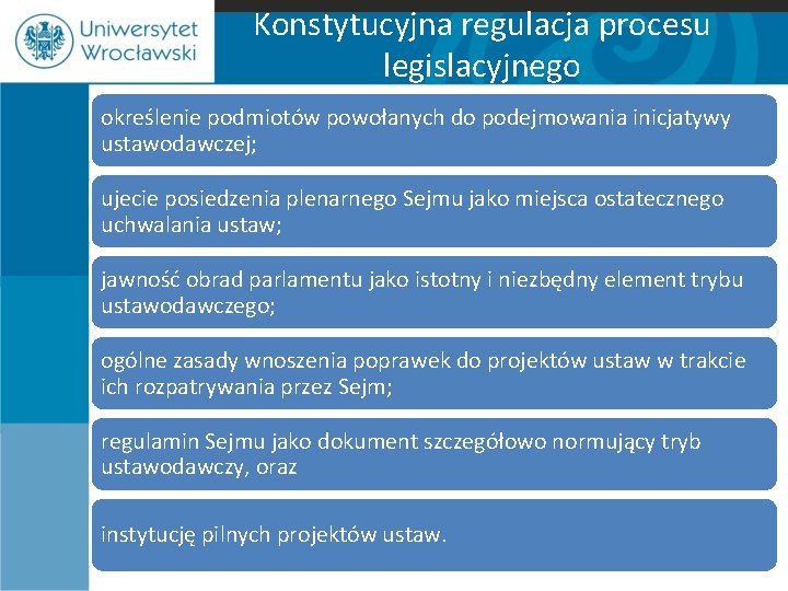 Konstytucyjna regulacja procesu legislacyjnego określenie podmiotów powołanych do podejmowania inicjatywy ustawodawczej; ujecie posiedzenia plenarnego