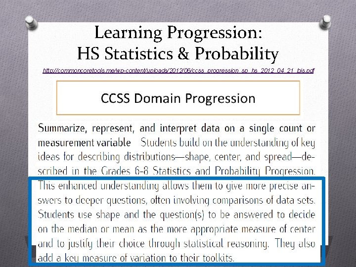 Learning Progression: HS Statistics & Probability http: //commoncoretools. me/wp-content/uploads/2012/06/ccss_progression_sp_hs_2012_04_21_bis. pdf 