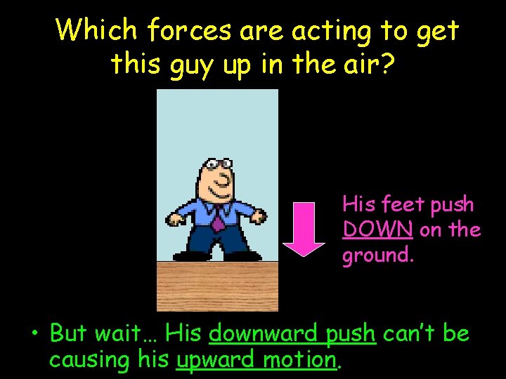 Which forces are acting to get this guy up in the air? His feet