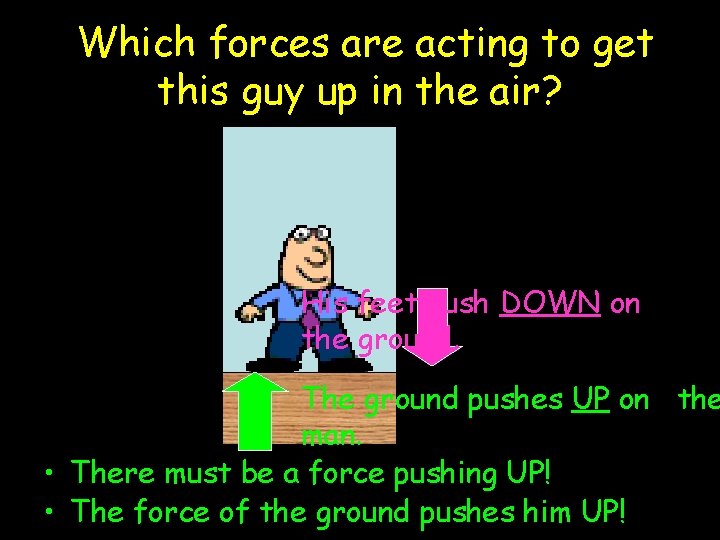 Which forces are acting to get this guy up in the air? His feet