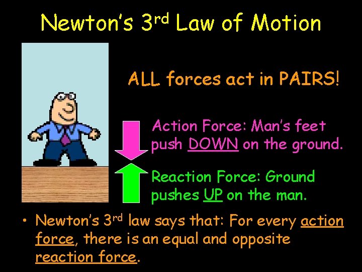 Newton’s rd 3 Law of Motion ALL forces act in PAIRS! Action Force: Man’s