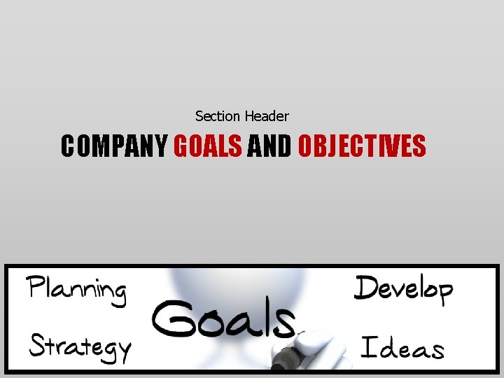 Section Header COMPANY GOALS AND OBJECTIVES 