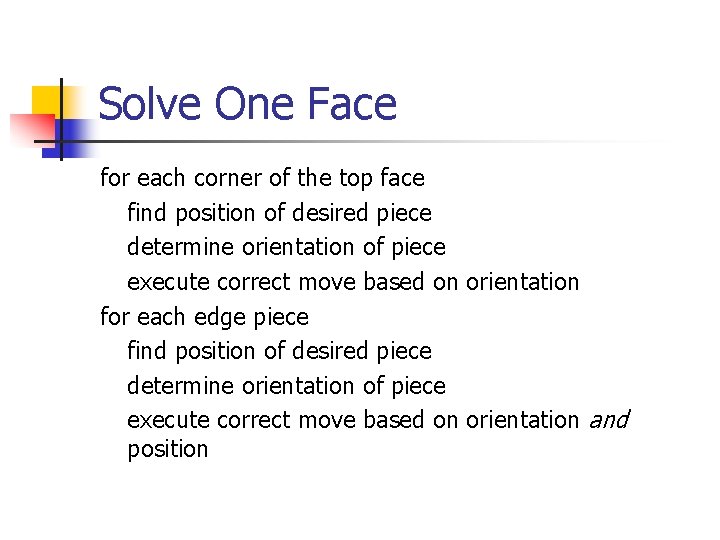 Solve One Face for each corner of the top face find position of desired