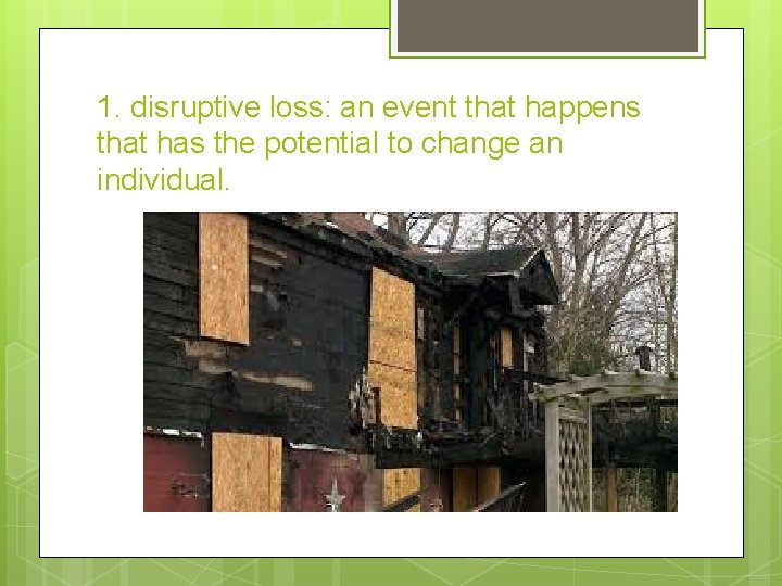 1. disruptive loss: an event that happens that has the potential to change an