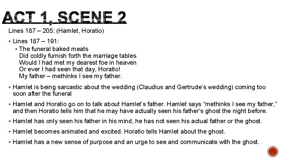 Lines 187 – 205: (Hamlet, Horatio) § Lines 187 – 191: § The funeral