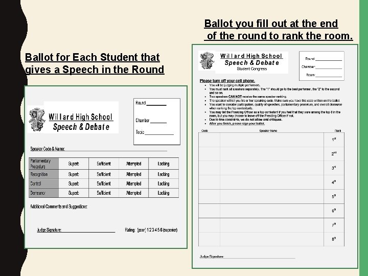 Ballot you fill out at the end of the round to rank the room.