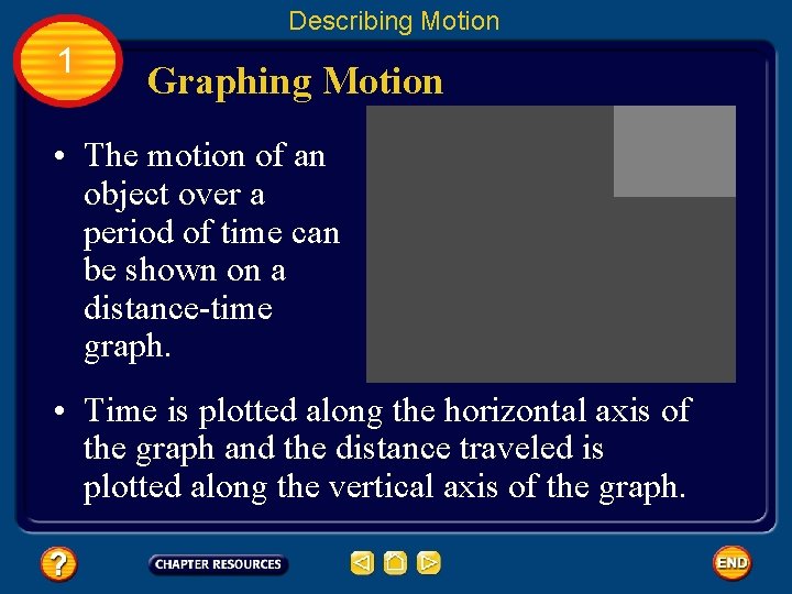 Describing Motion 1 Graphing Motion • The motion of an object over a period