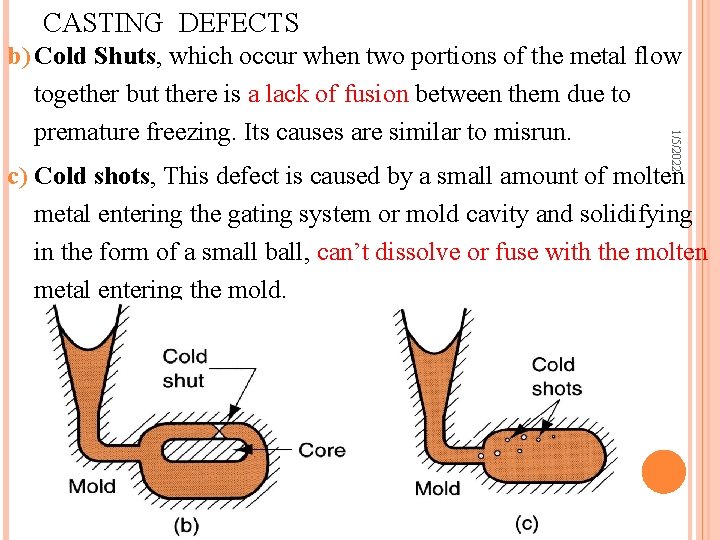 CASTING DEFECTS 1/5/2022 b) Cold Shuts, which occur when two portions of the metal