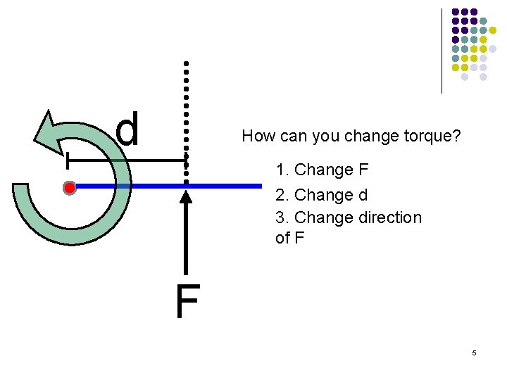 d How can you change torque? 1. Change F 2. Change d 3. Change