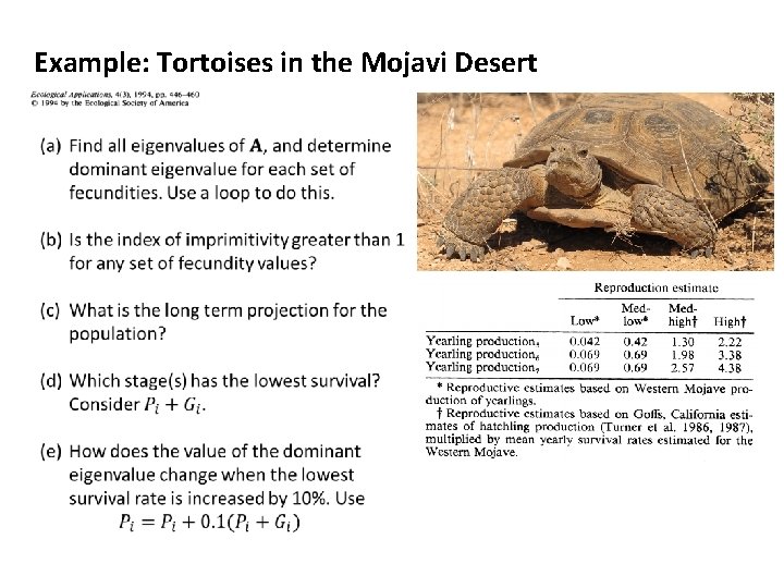 Example: Tortoises in the Mojavi Desert 