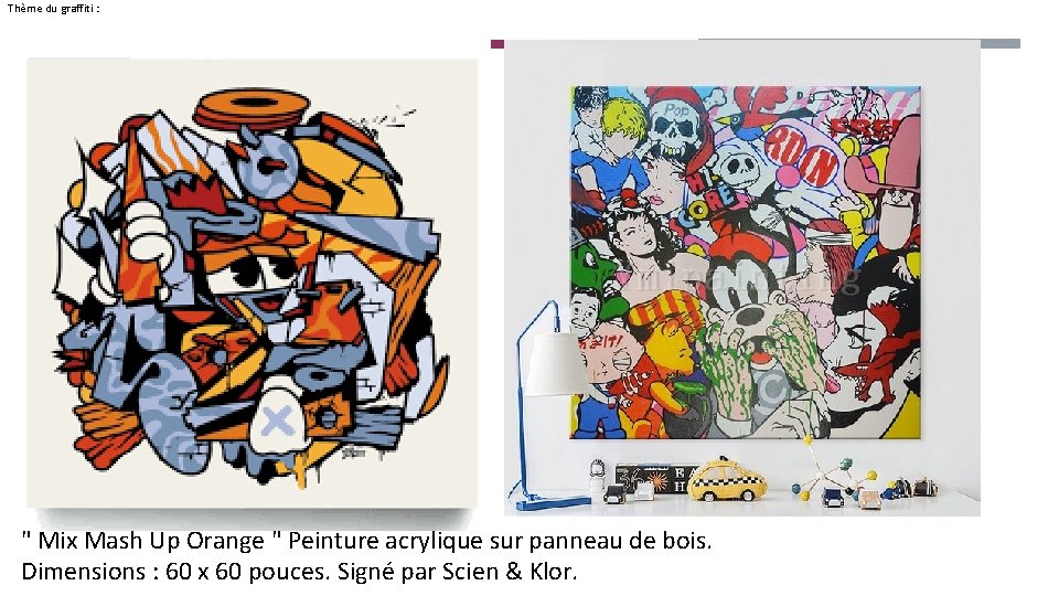 Thème du graffiti : " Mix Mash Up Orange " Peinture acrylique sur panneau