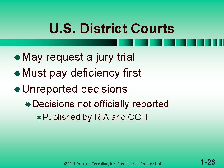 U. S. District Courts ® May request a jury trial ® Must pay deficiency U. S. District Courts ® May request a jury trial ® Must pay deficiency