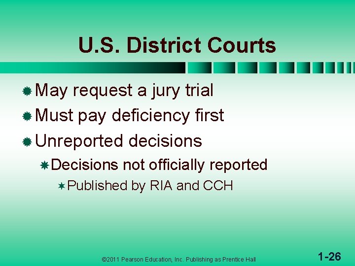 U. S. District Courts ® May request a jury trial ® Must pay deficiency