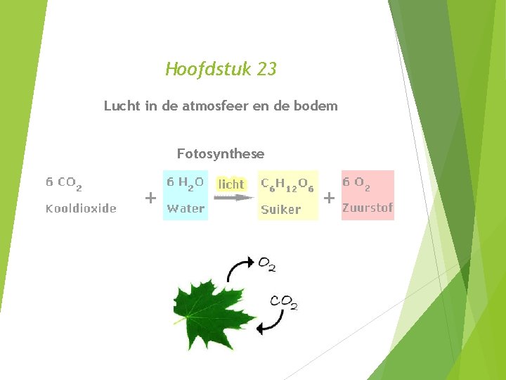 Hoofdstuk 23 Lucht in de atmosfeer en de bodem Fotosynthese 