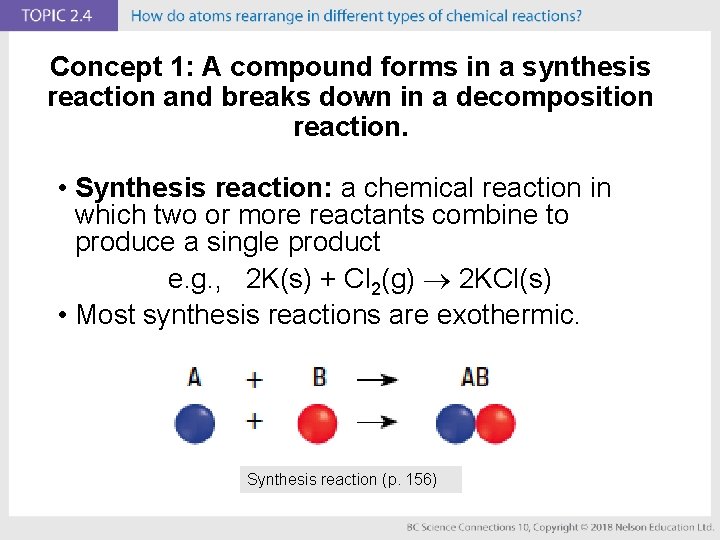 Concept 1: A compound forms in a synthesis reaction and breaks down in a