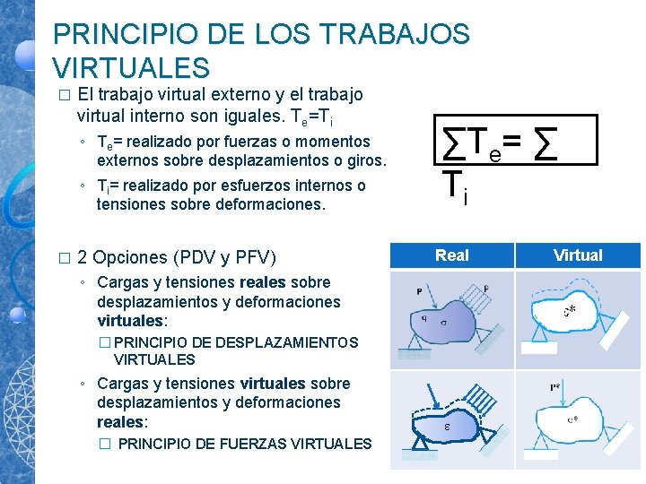PRINCIPIO DE LOS TRABAJOS VIRTUALES � El trabajo virtual externo y el trabajo virtual