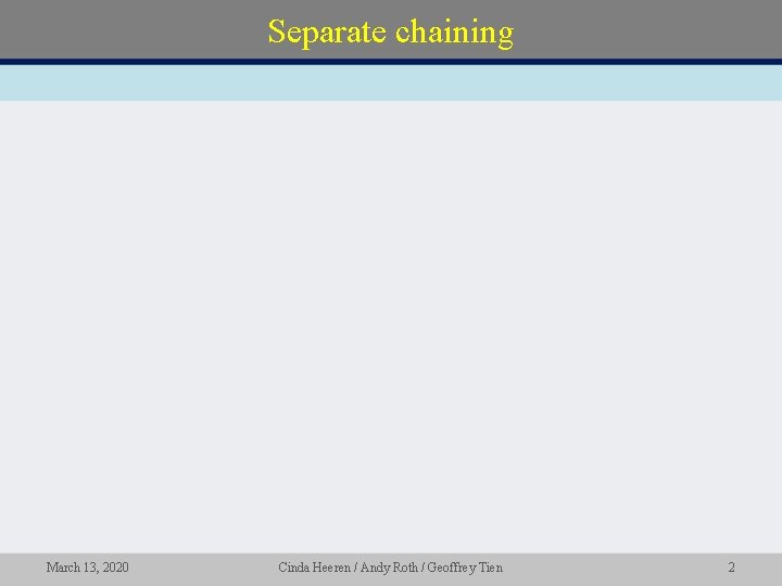 Separate chaining • March 13, 2020 Cinda Heeren / Andy Roth / Geoffrey Tien